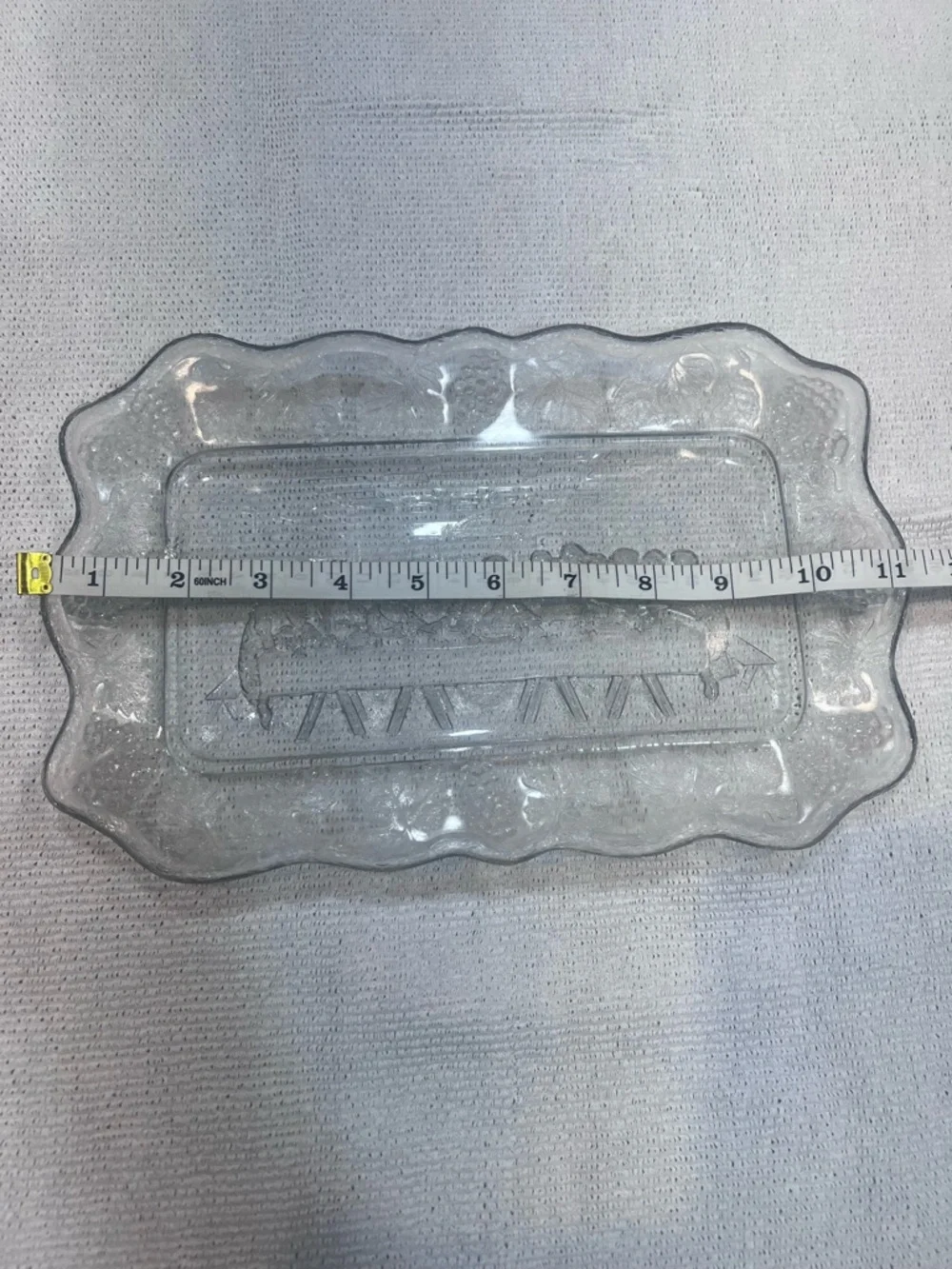Last Supper Clear Pressed Glass Rectangular Tray with Scalloped Edge